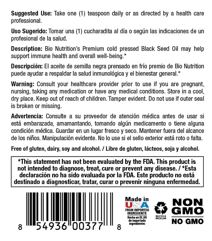 Bio Nutrition Black Seed Oil 8 Fl Oz | Pure Cold-Pressed Nigella sativa for Wellness thumbnail 5