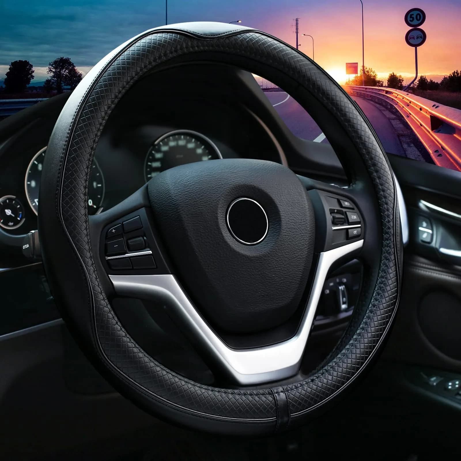 Valleycomfy Genuine Leather Steering Wheel Cover M (37-39 cm) | Breathable, Anti-Slip & Odor Free