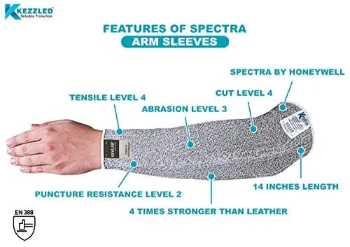 KEZZLED Heavy Duty Kevlar Arm Sleeves with Thumbhole | Cut & Heat Resistant, 18'' Inches, Grey thumbnail 3