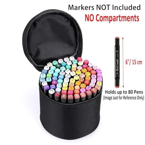 BTSKY Multifunction Marker Case - Zippered Canvas Pen Bag for 80 Markers | Travel & Organizer thumbnail 3