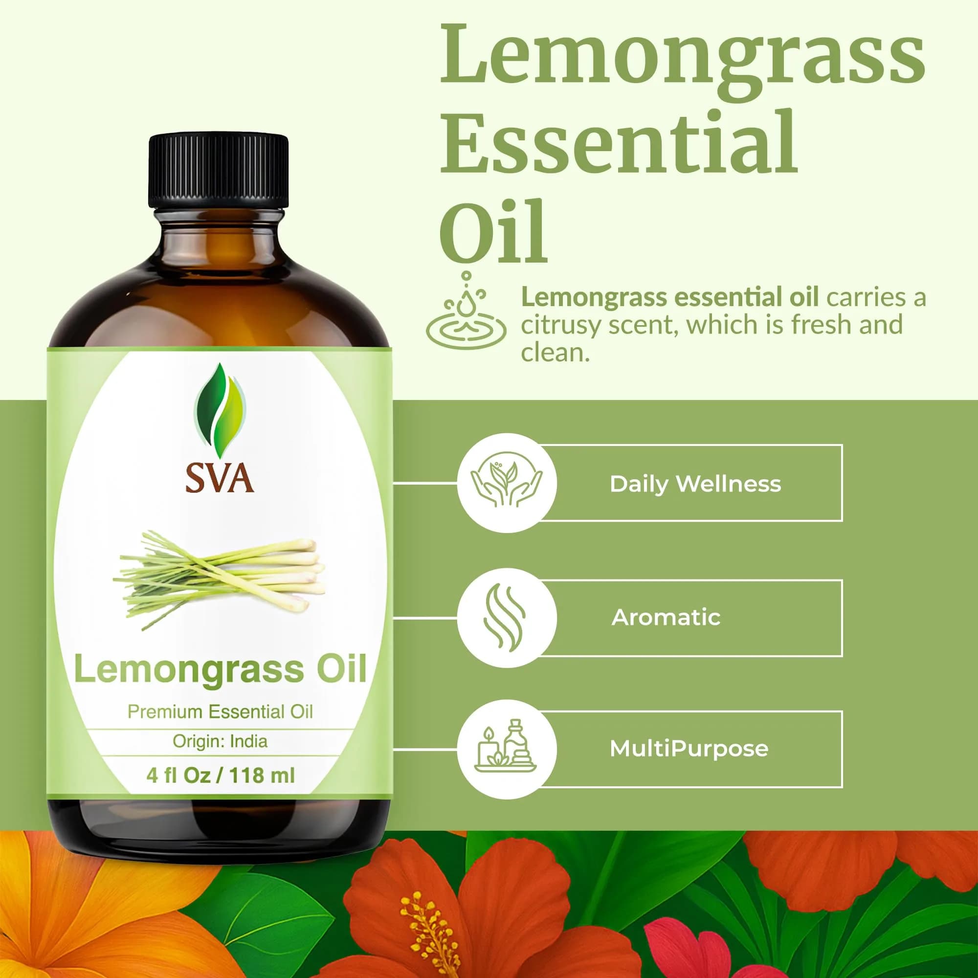 SVA ORGANICS Organic Lemongrass Essential Oil - 4 Fl Oz (118 mL) - Pure & Natural - view 2