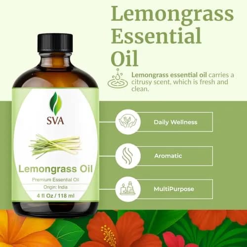 SVA ORGANICS Organic Lemongrass Essential Oil - 4 Fl Oz (118 mL) - Pure & Natural thumbnail 2