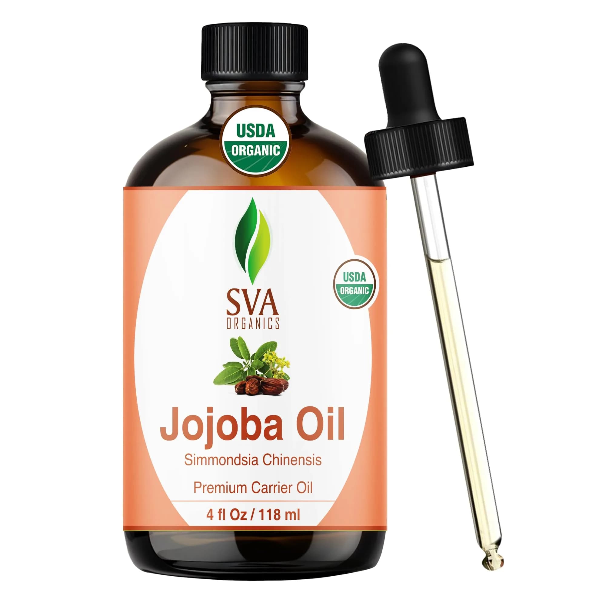 SVA ORGANICS Jojoba Seed Carrier Oil 4 Fl Oz (118 ml) with Dropper | Pure & Natural - main product image