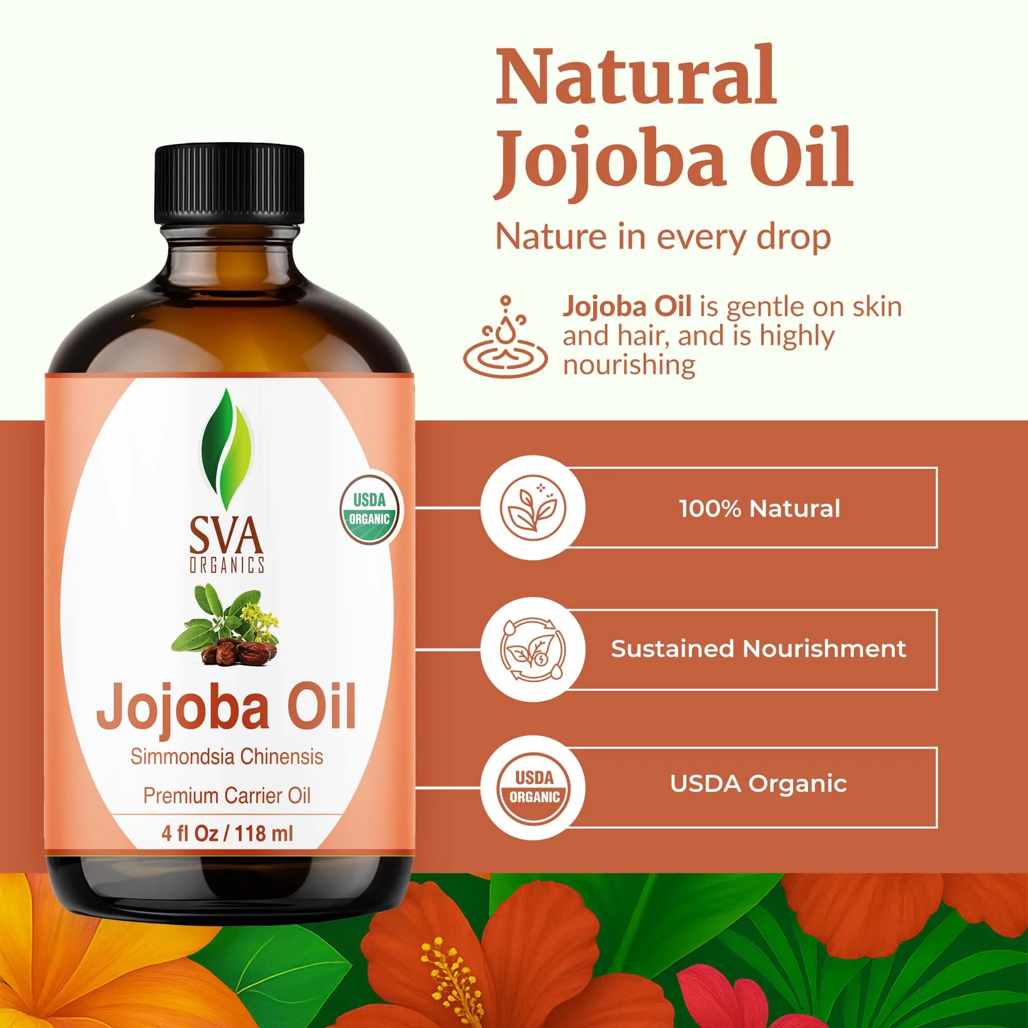SVA ORGANICS Jojoba Seed Carrier Oil 4 Fl Oz (118 ml) with Dropper | Pure & Natural - view 2