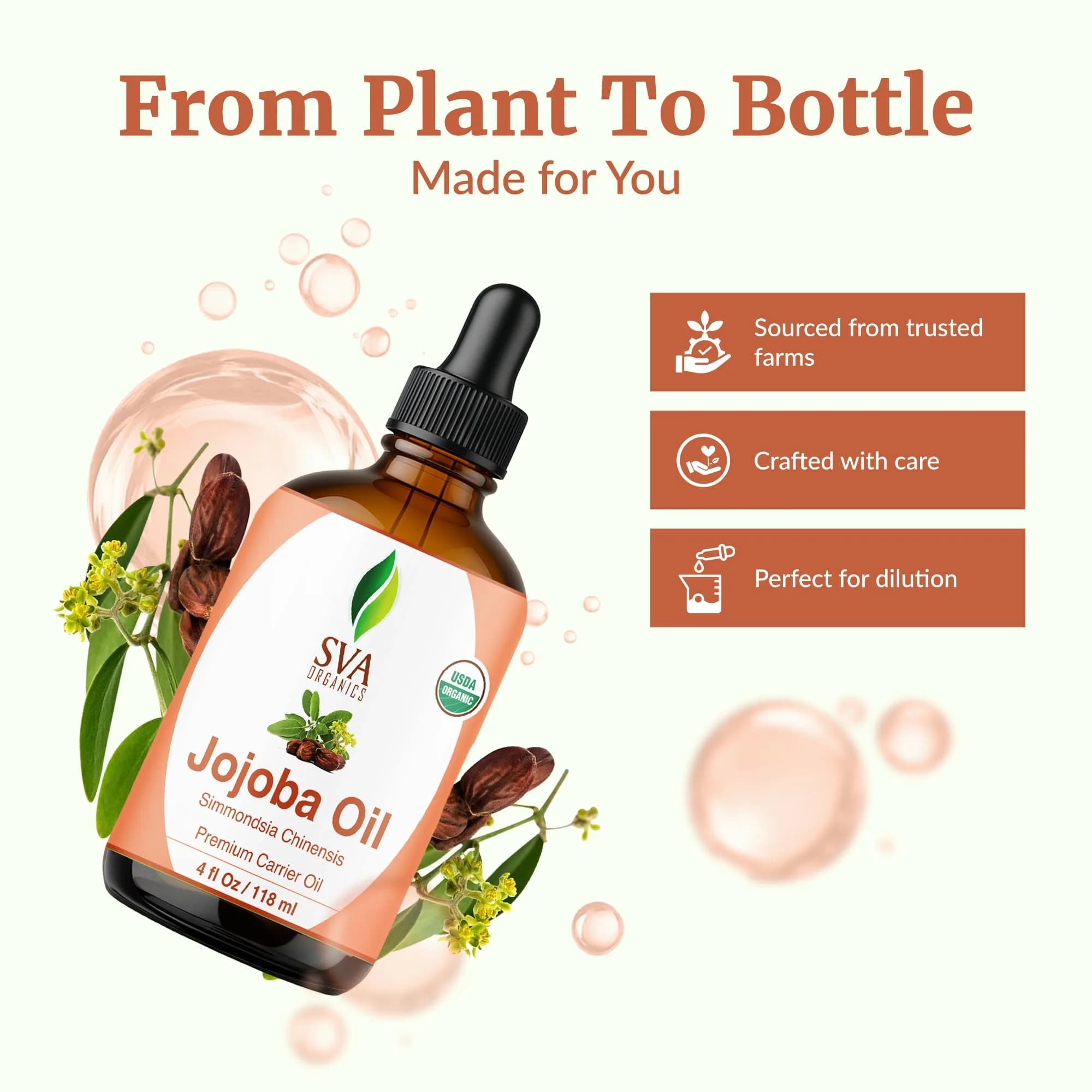 SVA ORGANICS Jojoba Seed Carrier Oil 4 Fl Oz (118 ml) with Dropper | Pure & Natural - view 4