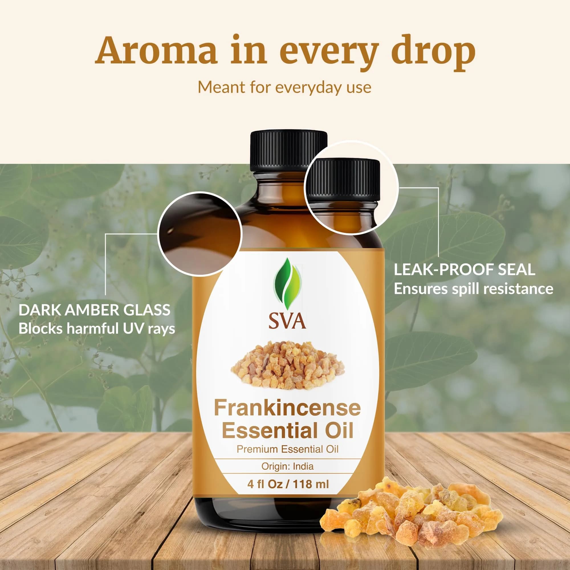 SVA ORGANICS Frankincense Essential Oil 118 ml (4 Fl Oz) | Pure Serrata Oil for Aromatherapy & Skin - view 7