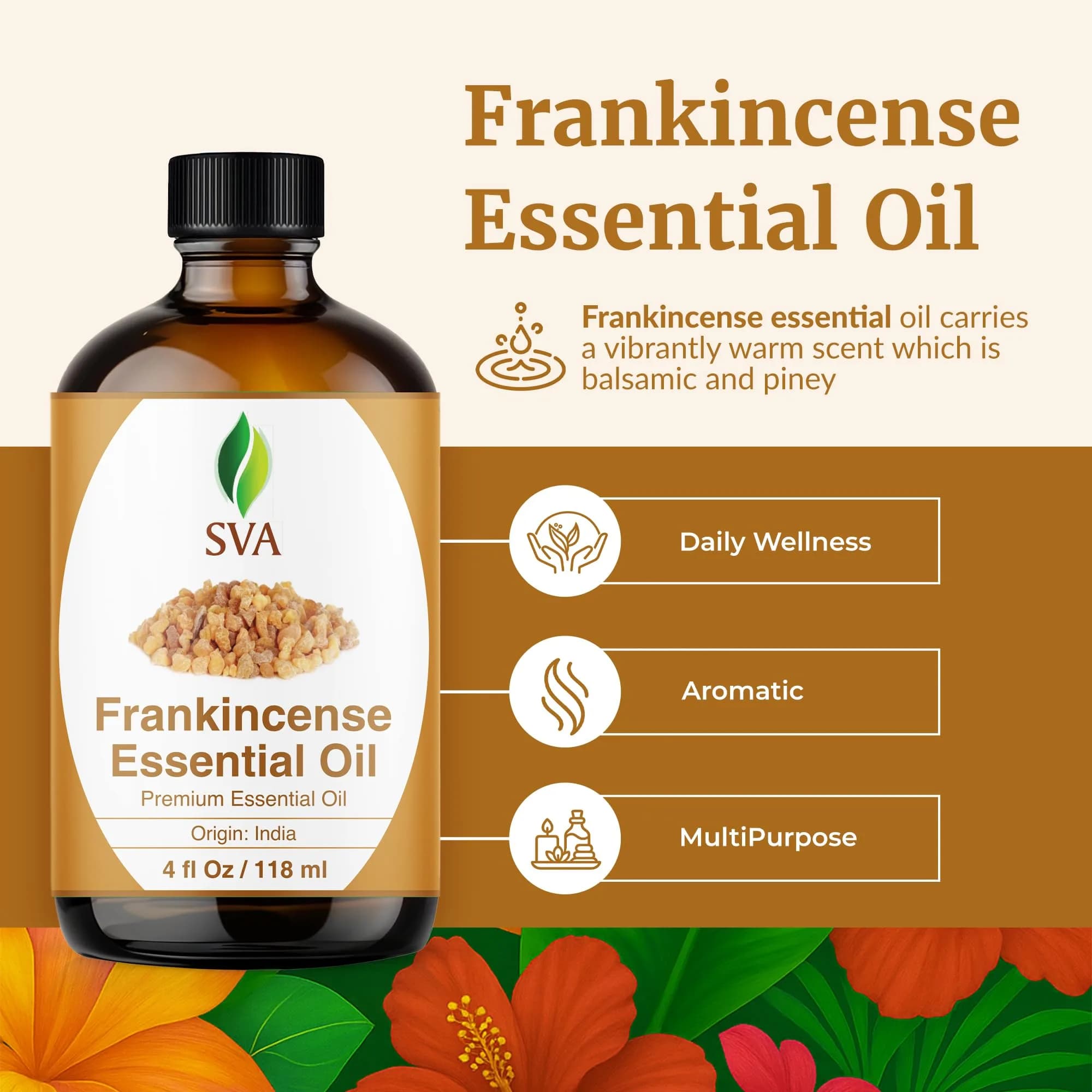 SVA ORGANICS Frankincense Essential Oil 118 ml (4 Fl Oz) | Pure Serrata Oil for Aromatherapy & Skin - view 2