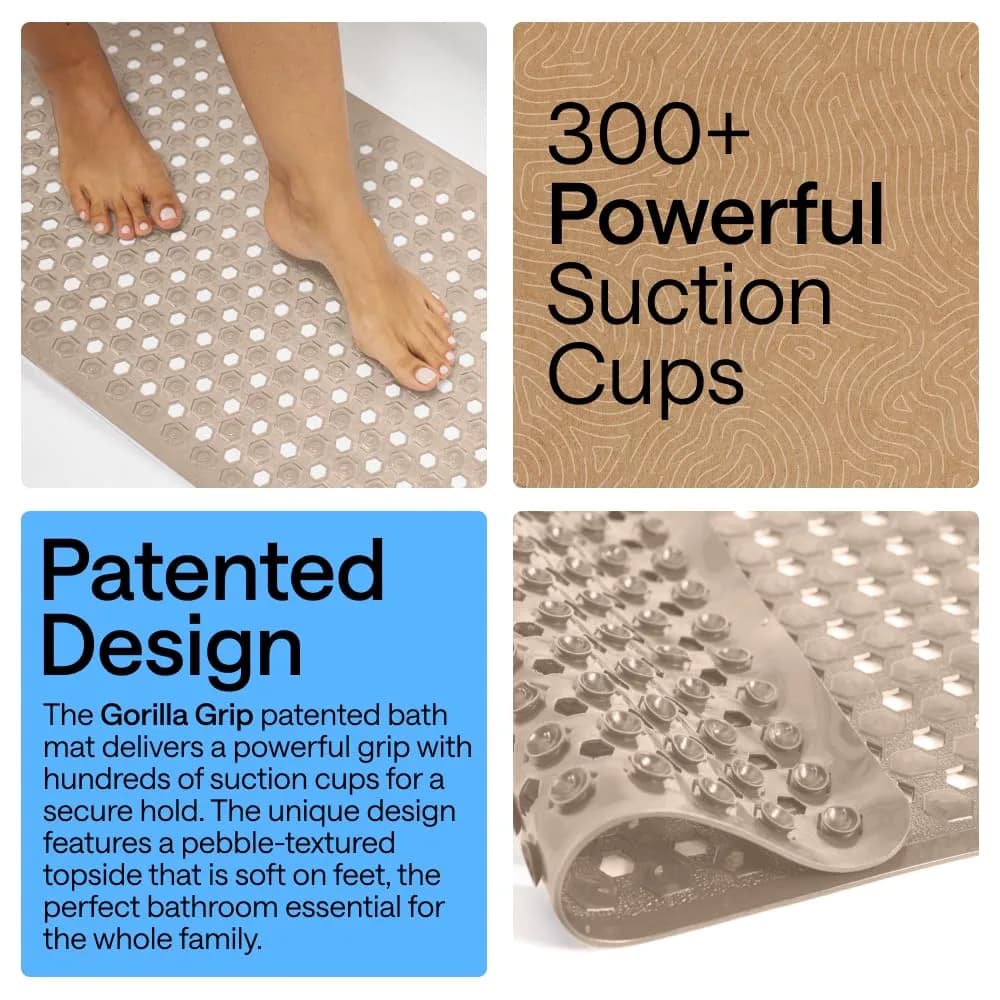 GORILLA GRIP Patented Bath Mat 89cm x 41cm | Hundreds of Suction Cups for Secure Grip & Easy Drainage - view 3
