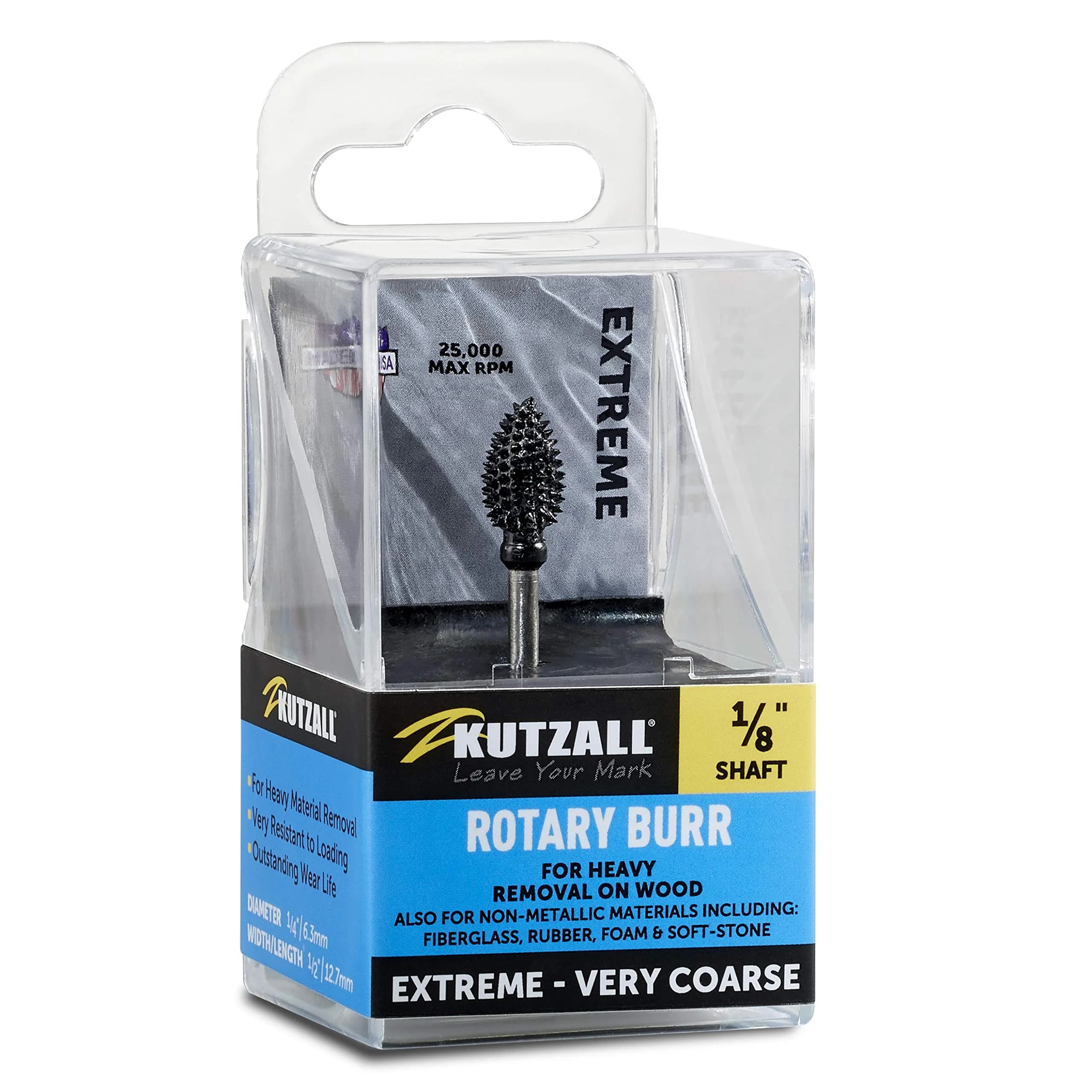 Kutzall Extreme Flame Rotary Burr 1⁄8" Shaft Very Coarse | Heavy Material Removal for Wood & Non-Metallics