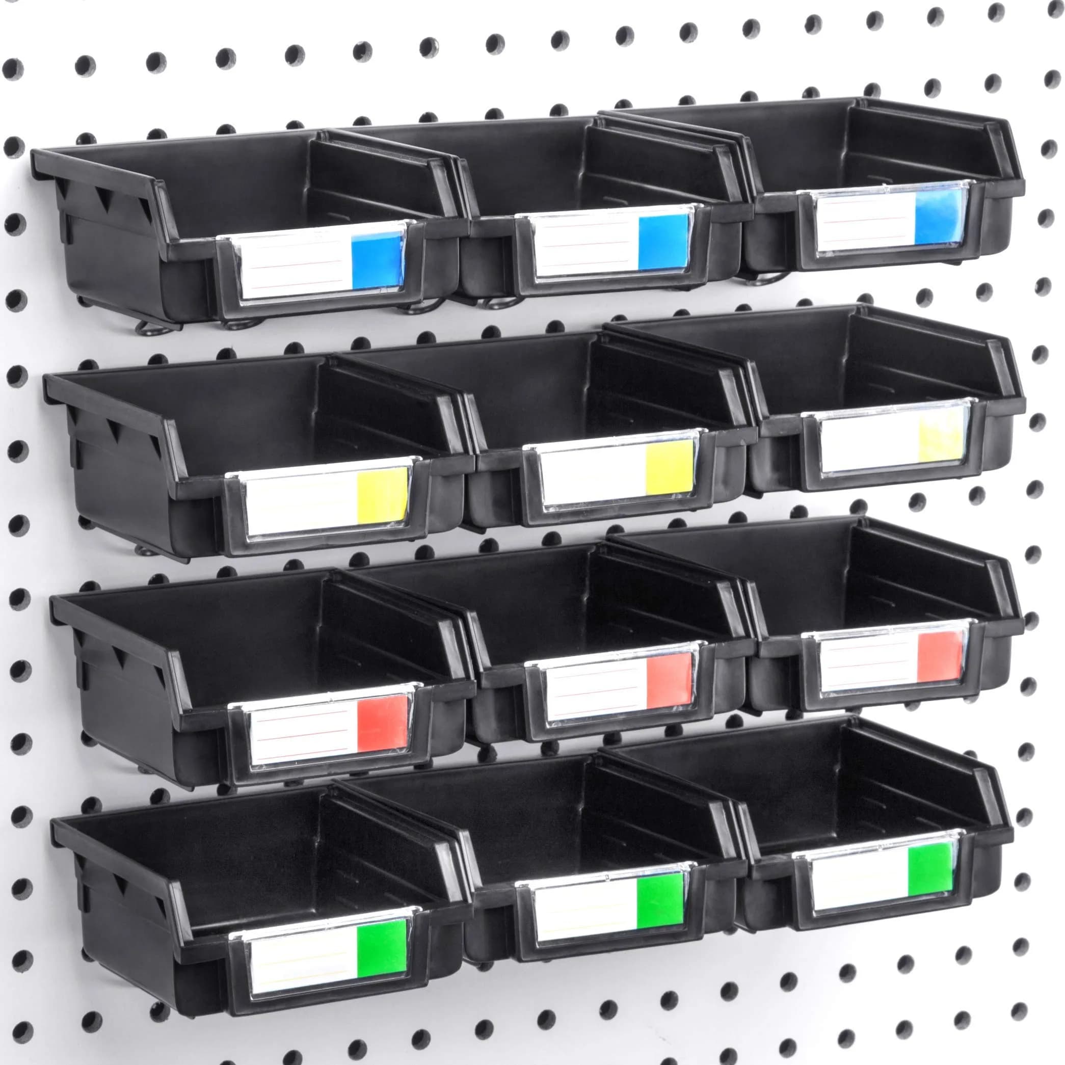 Right Arrange Pegboard Bins - 12 Pack Black | Organize Hardware & Small Parts