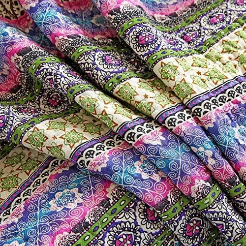 NEWLAKE Reversible Floral Patchwork Quilt Throw Blanket 60x78 Inch | Cotton, Blue Jacquard thumbnail 5