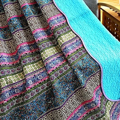 NEWLAKE Reversible Floral Patchwork Quilt Throw Blanket 60x78 Inch | Cotton, Blue Jacquard thumbnail 2