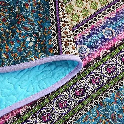 NEWLAKE Reversible Floral Patchwork Quilt Throw Blanket 60x78 Inch | Cotton, Blue Jacquard thumbnail 3
