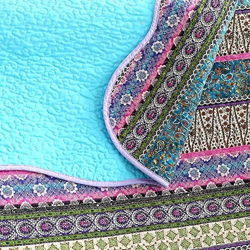 NEWLAKE Reversible Floral Patchwork Quilt Throw Blanket 60x78 Inch | Cotton, Blue Jacquard thumbnail 4