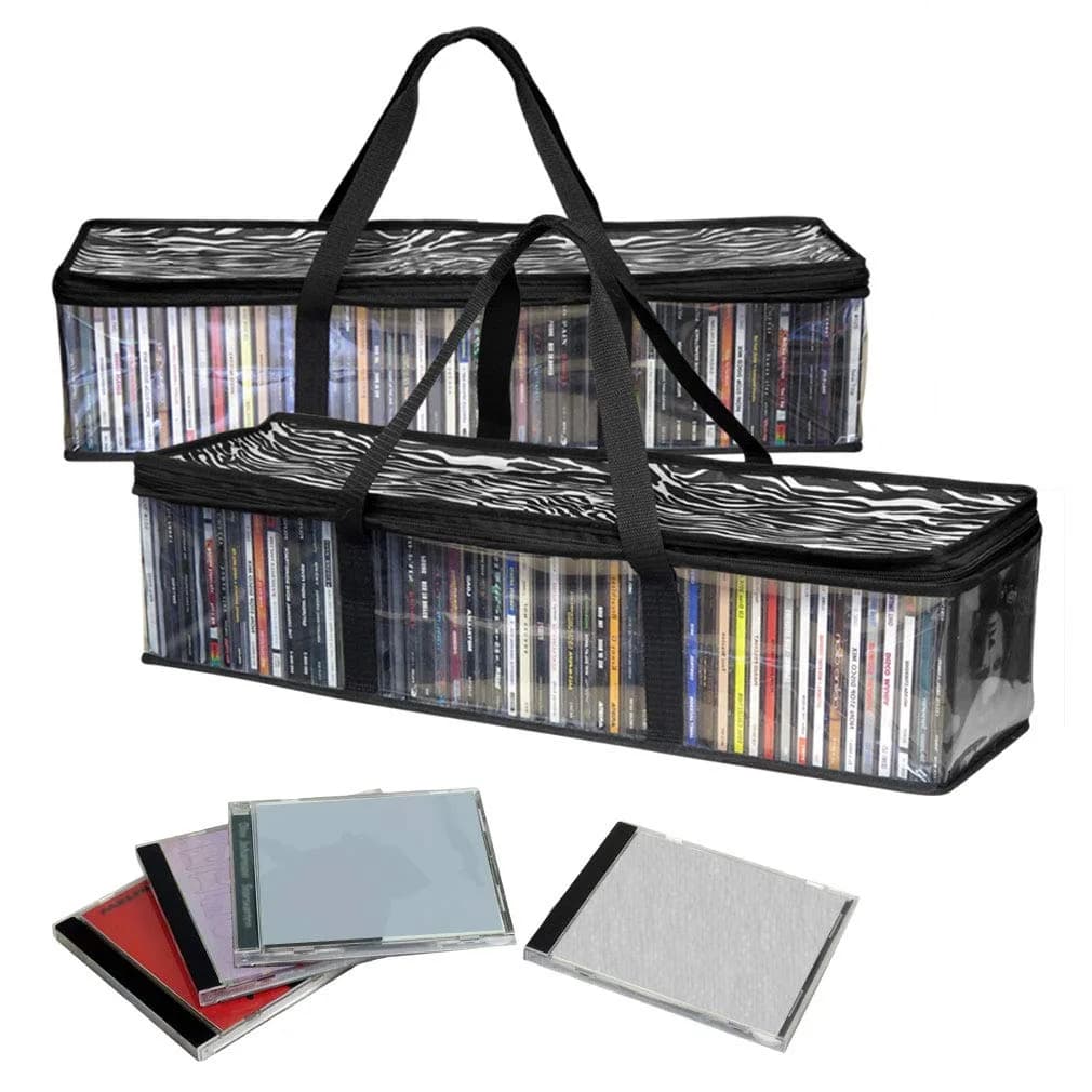Evelots CD Storage Bags 2-Pack (Holds 96 Discs) | Zebra Print Media Organizer - main product image