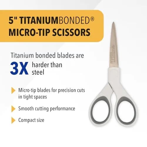 Westcott 5-Inch Micro-Tip Fabric Scissors | Titanium-Bonded Blades, Straight Edge, Ambidextrous Handle thumbnail 2