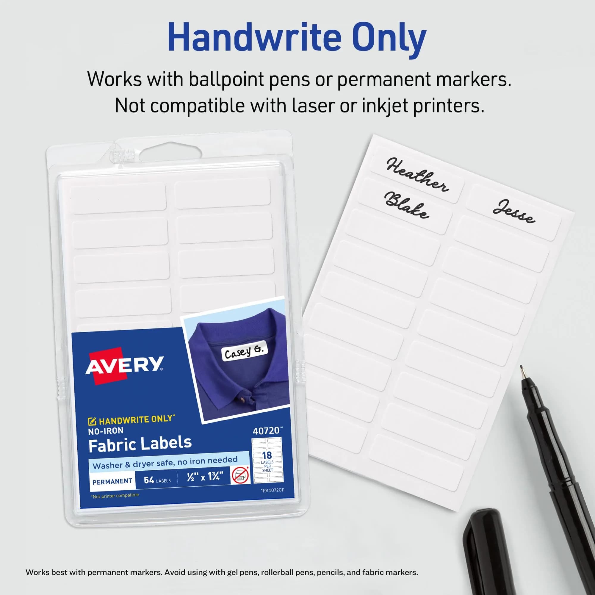 Avery No-Iron Fabric Labels 1/2" x 1-3/4" | Washer and Dryer-Safe Waterproof Labels, 54 Total - view 6