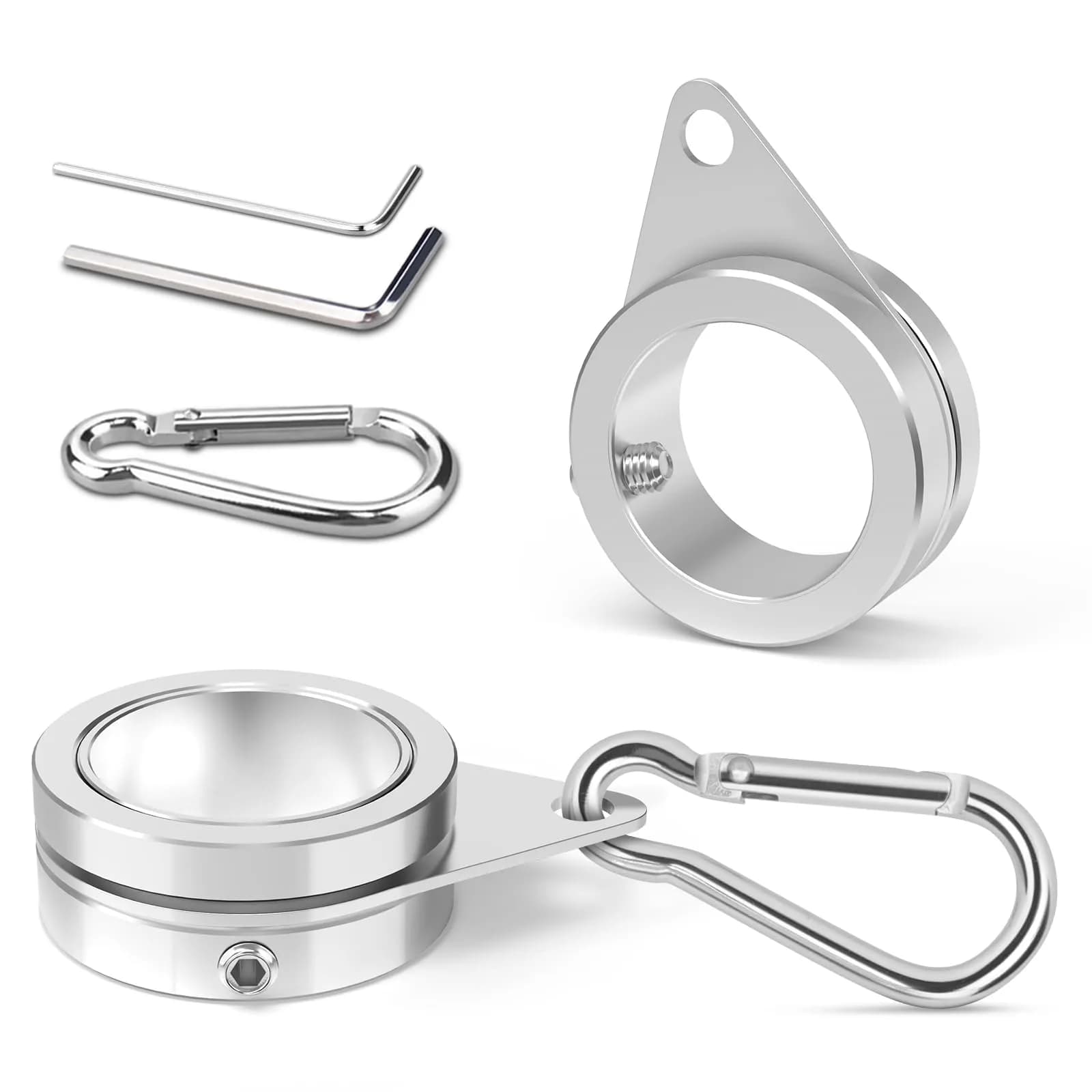 Loretoy 2 Pack Aluminum Alloy Flag Pole Rings 2.54 cm (1 inch) Diameter | 360° Rotating Anti-Wrap Design — silver