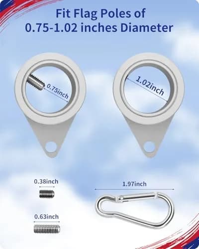 Loretoy 2 Pack Aluminum Alloy Flag Pole Rings 2.54 cm (1 inch) Diameter | 360° Rotating Anti-Wrap Design thumbnail 2