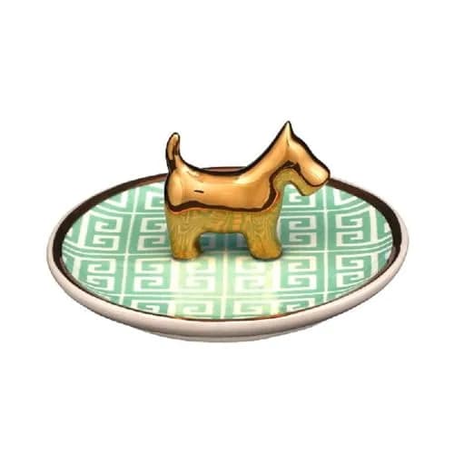 Grasslands Road This & That Dog Ring Dish | Ceramic Mint & Gold Modern Design thumbnail 1