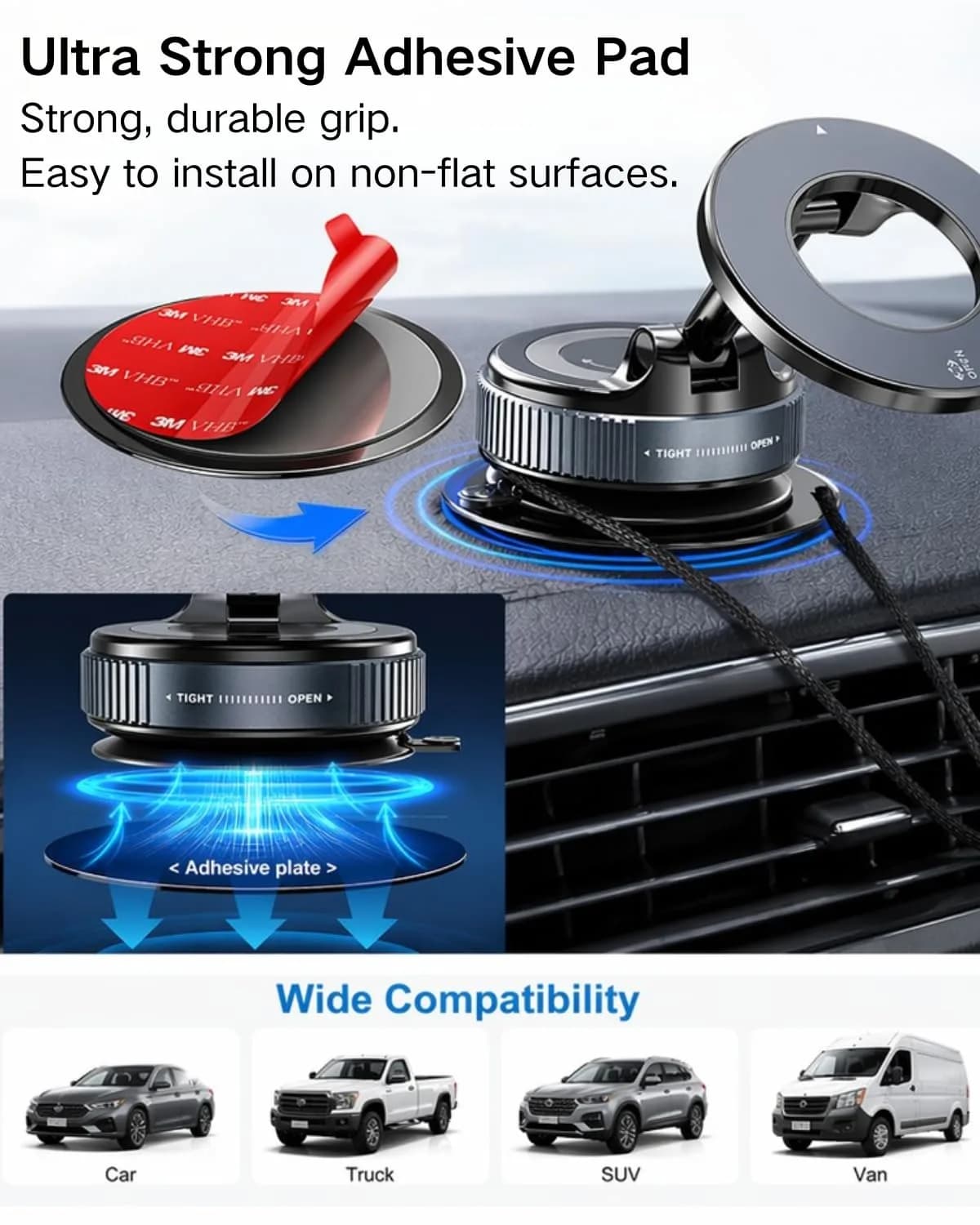 APPS2Car 3-Pack 3" Dashboard Mounting Pad Disk | Universal Suction Cup Mount Base - view 3
