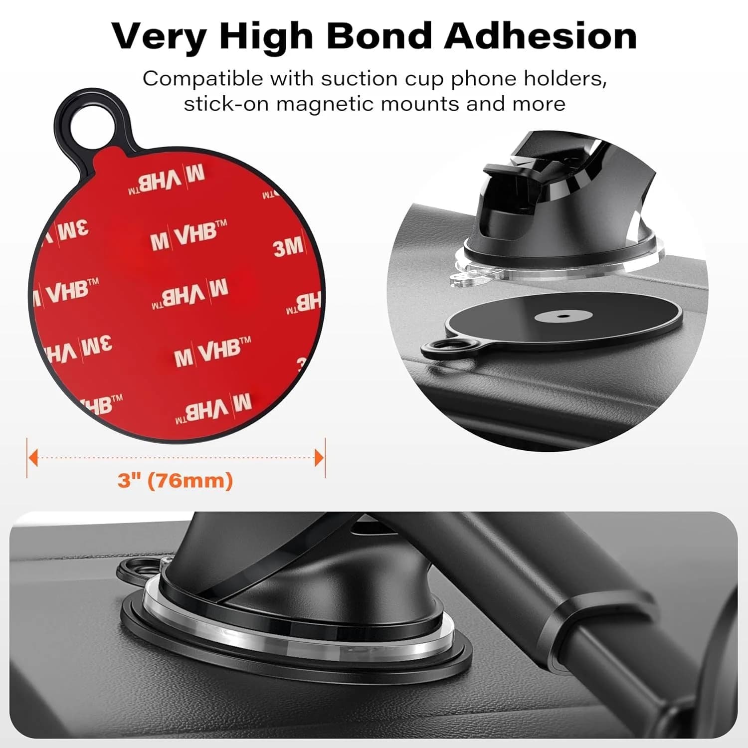 APPS2Car 3-Pack 3" Dashboard Mounting Pad Disk | Universal Suction Cup Mount Base - view 4