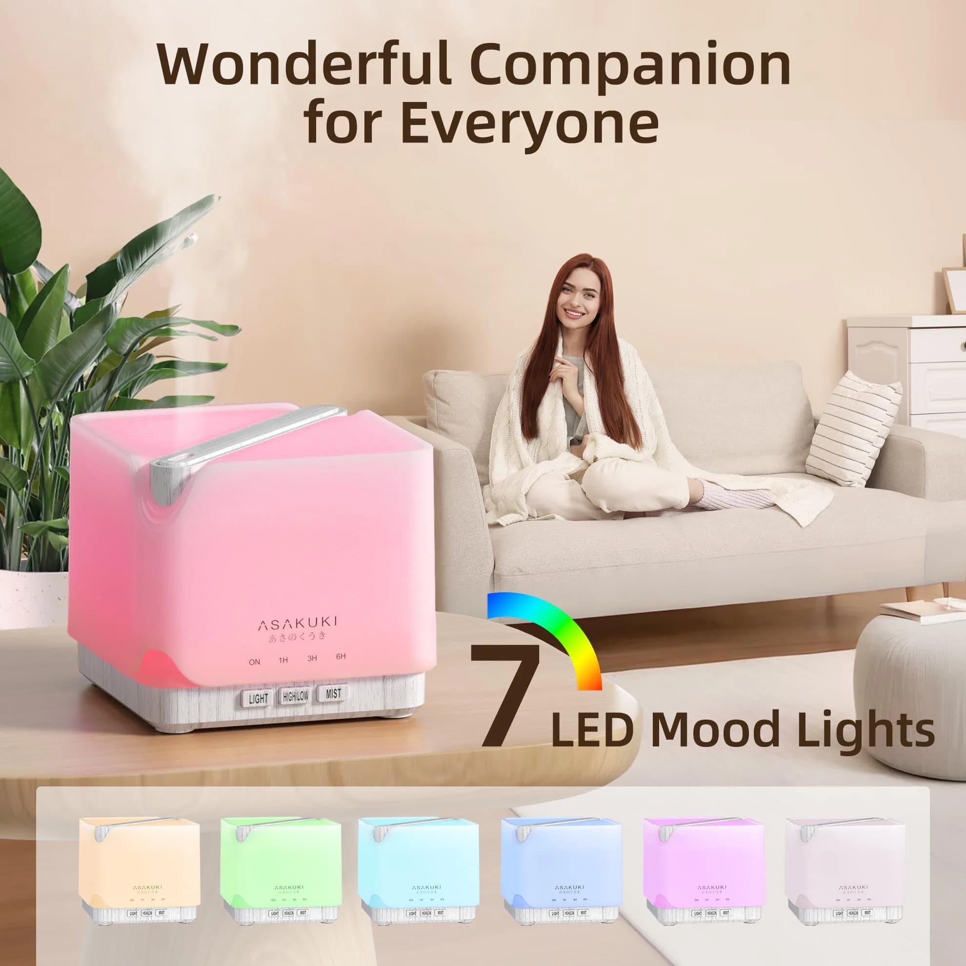 ASAKUKI Essential Oil Diffuser for Home Large 700 ml Humidifier | Ultrasonic Aromatherapy Diffuser with 7 LED Lights & Auto Shut-off - view 5