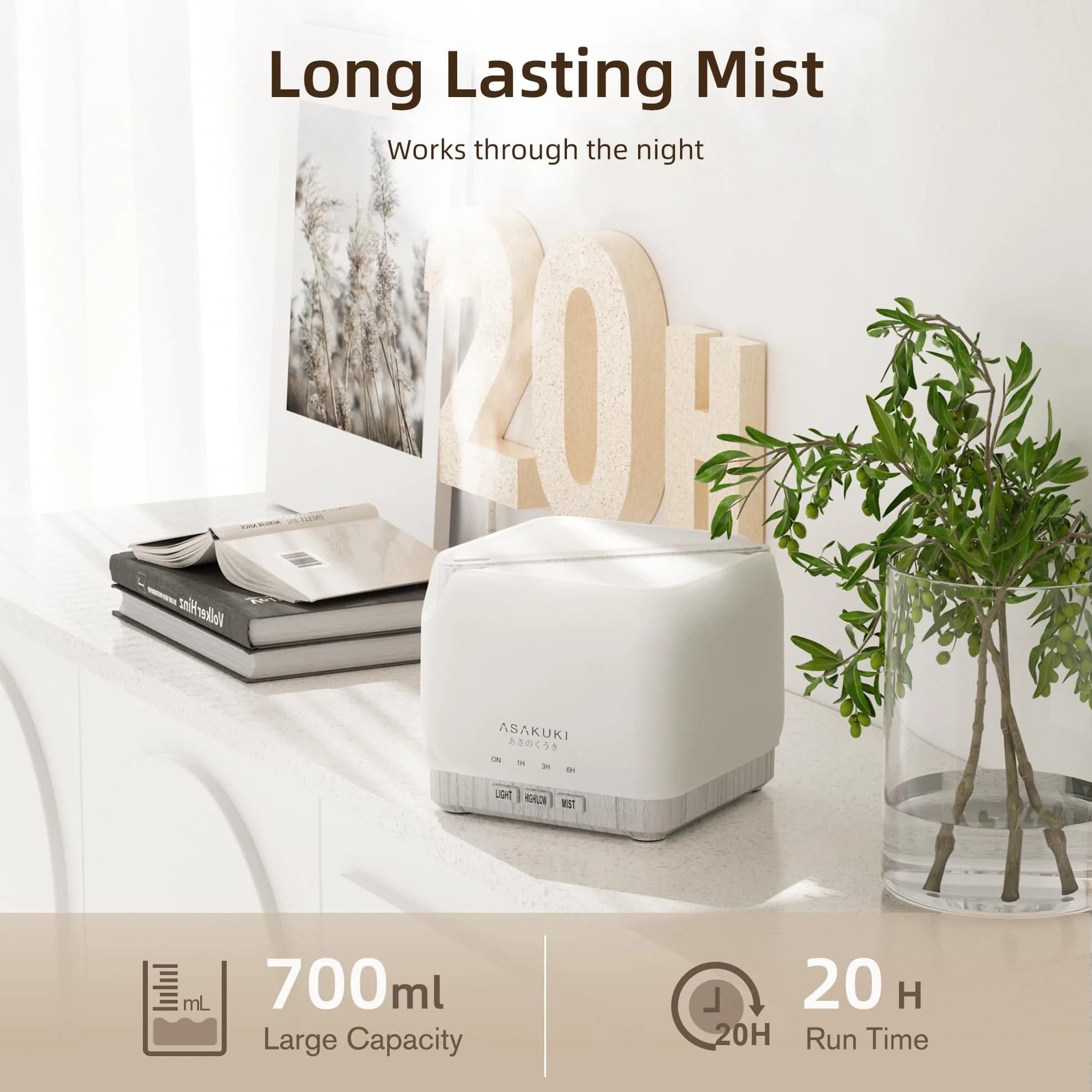 ASAKUKI Essential Oil Diffuser for Home Large 700 ml Humidifier | Ultrasonic Aromatherapy Diffuser with 7 LED Lights & Auto Shut-off - view 2
