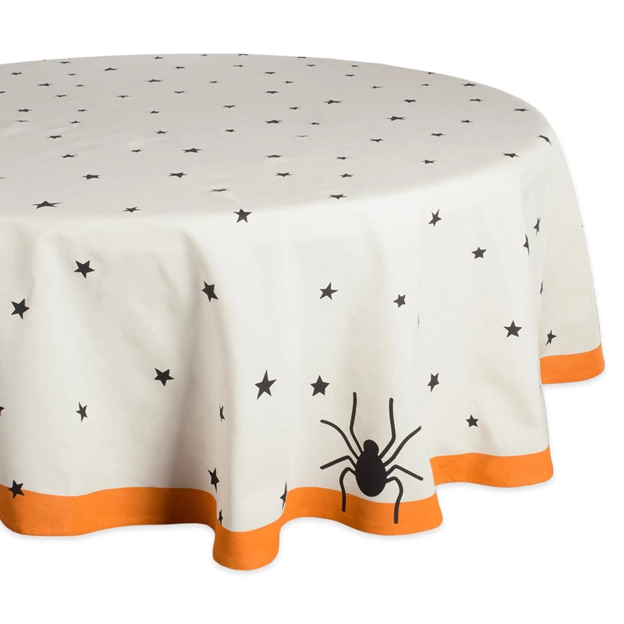 DII Halloween Black Stars Round Tablecloth 70 inches (178 cm) | Spooky Spider & Orange Border — Black Stars