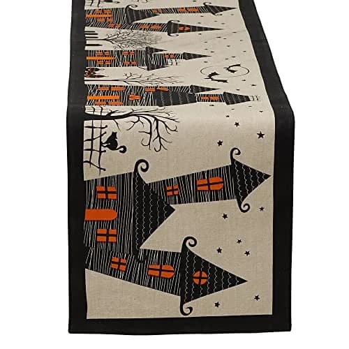 DII Halloween Black Stars Round Tablecloth 70 inches (178 cm) | Spooky Spider & Orange Border thumbnail 2
