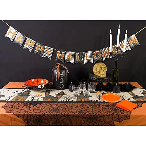 DII Halloween Black Stars Round Tablecloth 70 inches (178 cm) | Spooky Spider & Orange Border thumbnail 3