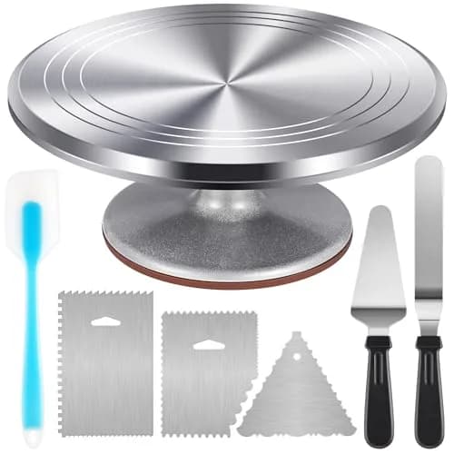 Kootek 12 Inch Aluminum Cake Turntable Set with 4-Piece Decorating Kit | Heavy Duty Rotating Cake Stand for Decorating thumbnail 1