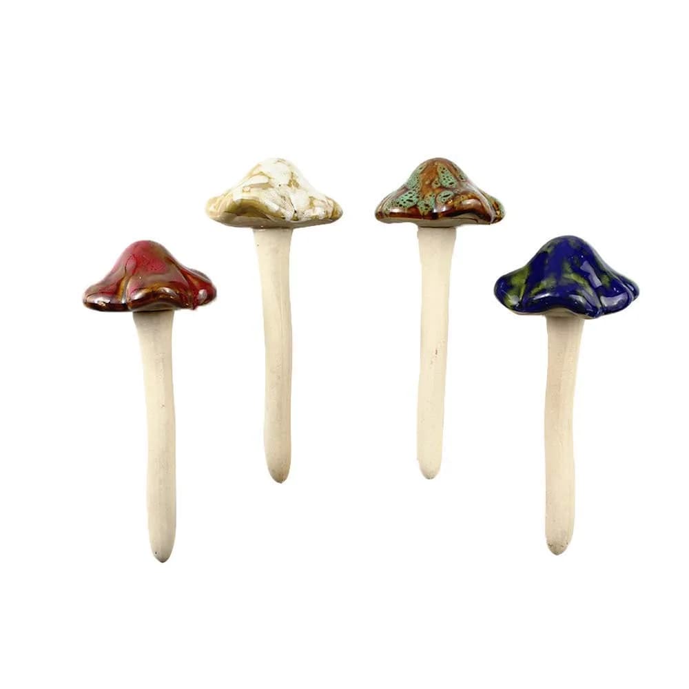 Danmu Ceramic Mushroom Garden Decor Set 11.5cm (4.52") | 4pcs Random Color Lawn Ornament