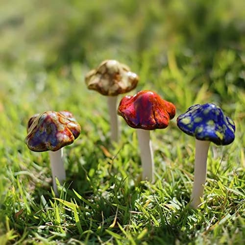 Danmu Ceramic Mushroom Garden Decor Set 11.5cm (4.52") | 4pcs Random Color Lawn Ornament thumbnail 4