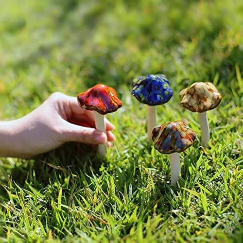 Danmu Ceramic Mushroom Garden Decor Set 11.5cm (4.52") | 4pcs Random Color Lawn Ornament thumbnail 5