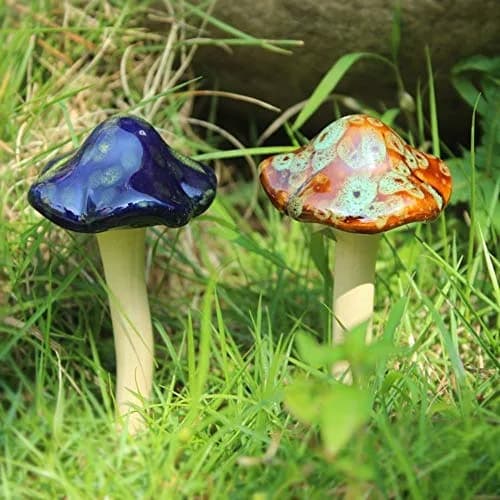 Danmu Ceramic Mushroom Garden Decor Set 11.5cm (4.52") | 4pcs Random Color Lawn Ornament thumbnail 2