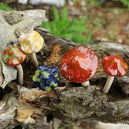 Danmu Ceramic Mushroom Garden Decor Set 11.5cm (4.52") | 4pcs Random Color Lawn Ornament thumbnail 3