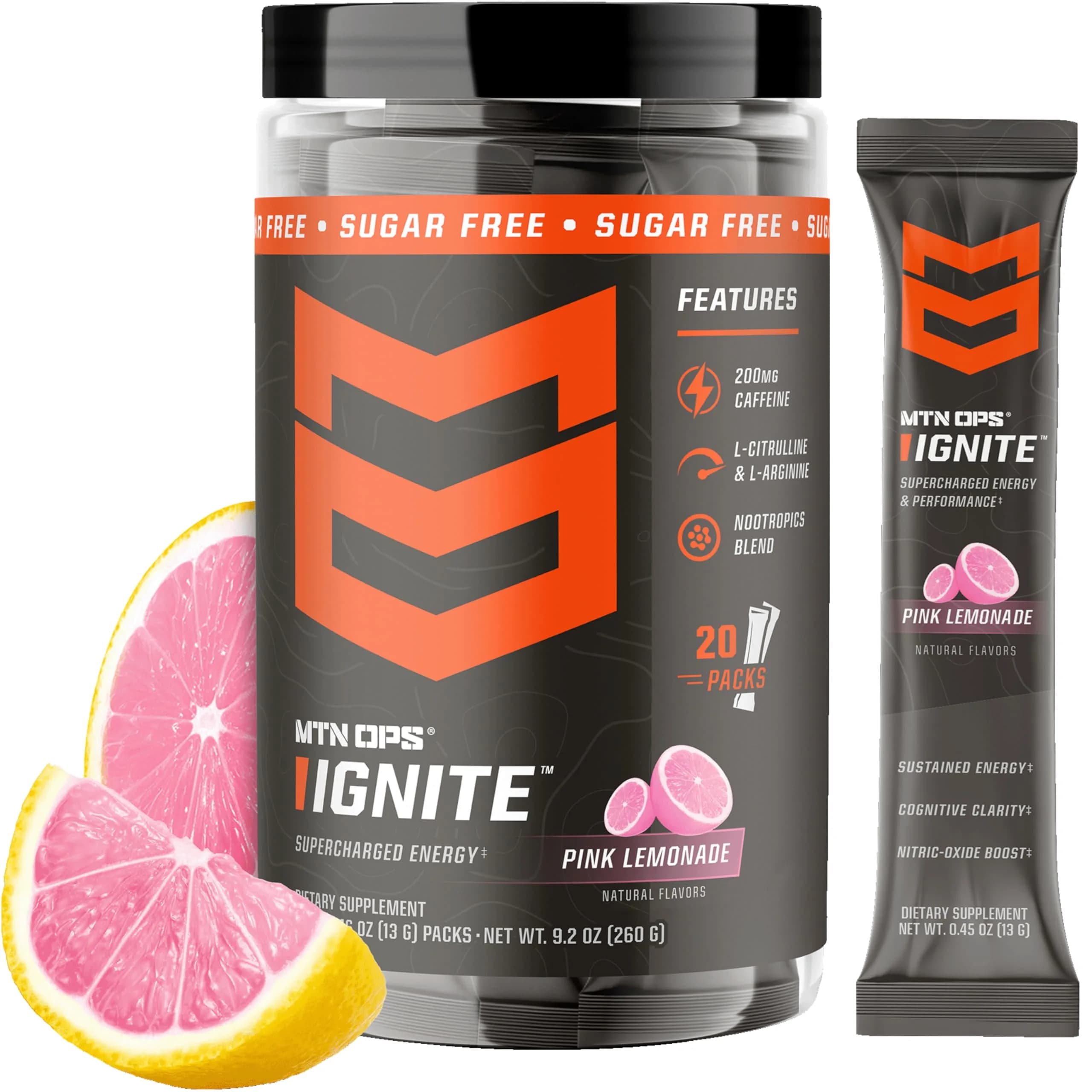 MTN OPS Ignite Energy Powder, Pink Lemonade | Sugar-Free, 45 Servings, Gluten-Free, Caffeine & Nootropic Support — Pink Lemonade