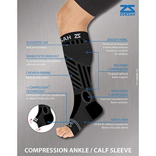 Zensah Ankle/Calf Compression Sleeves for Circulation & Swelling | Toeless Socks for Men & Women (M, Black) thumbnail 3