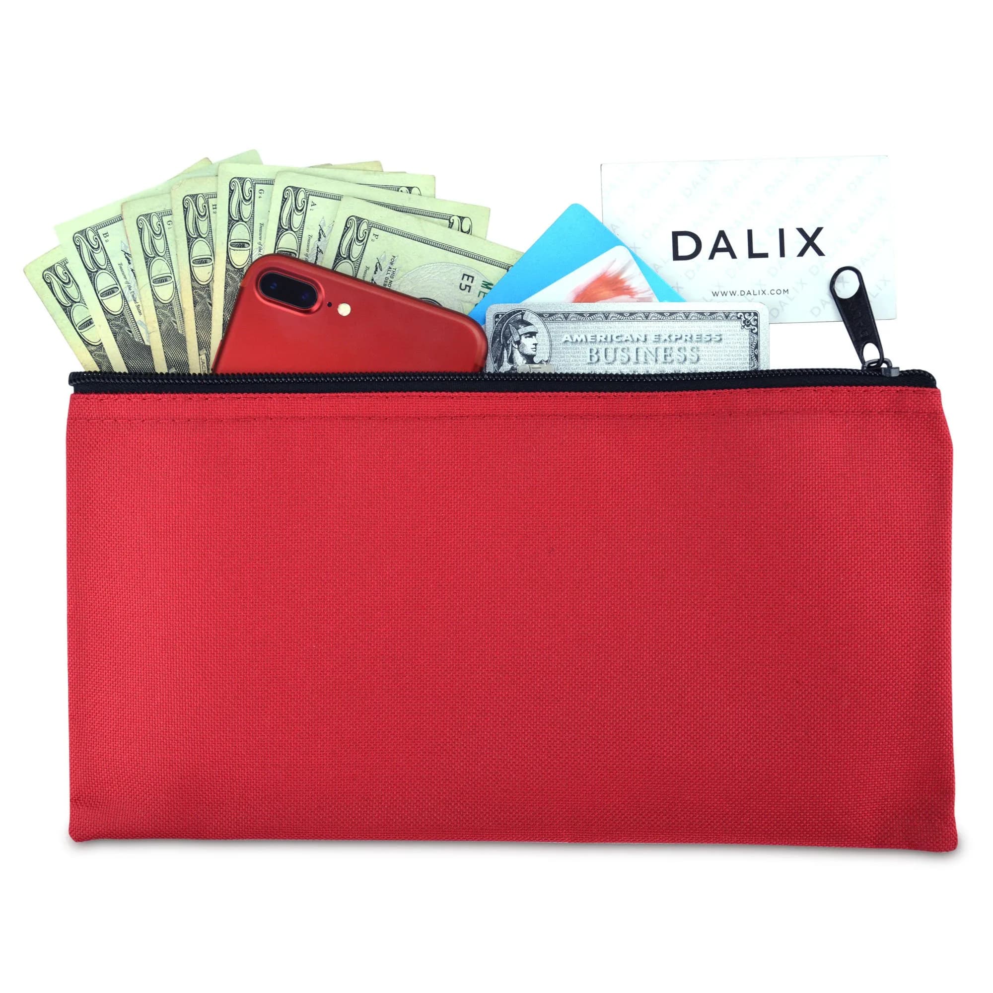 DALIX Red Zippered Bank Bag 2-Pack | Secure Cash & Coin Pouch (27.9 cm x 14 cm x 6.3 cm) - view 5