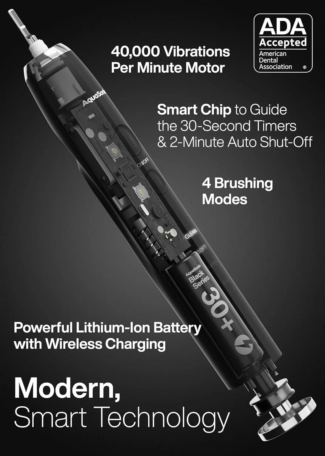 Aquasonic Black Series Ultrasonic Toothbrush with 8 Brush Heads & Travel Case | ADA Accepted, 40,000 VPM, Wireless Charging - view 4