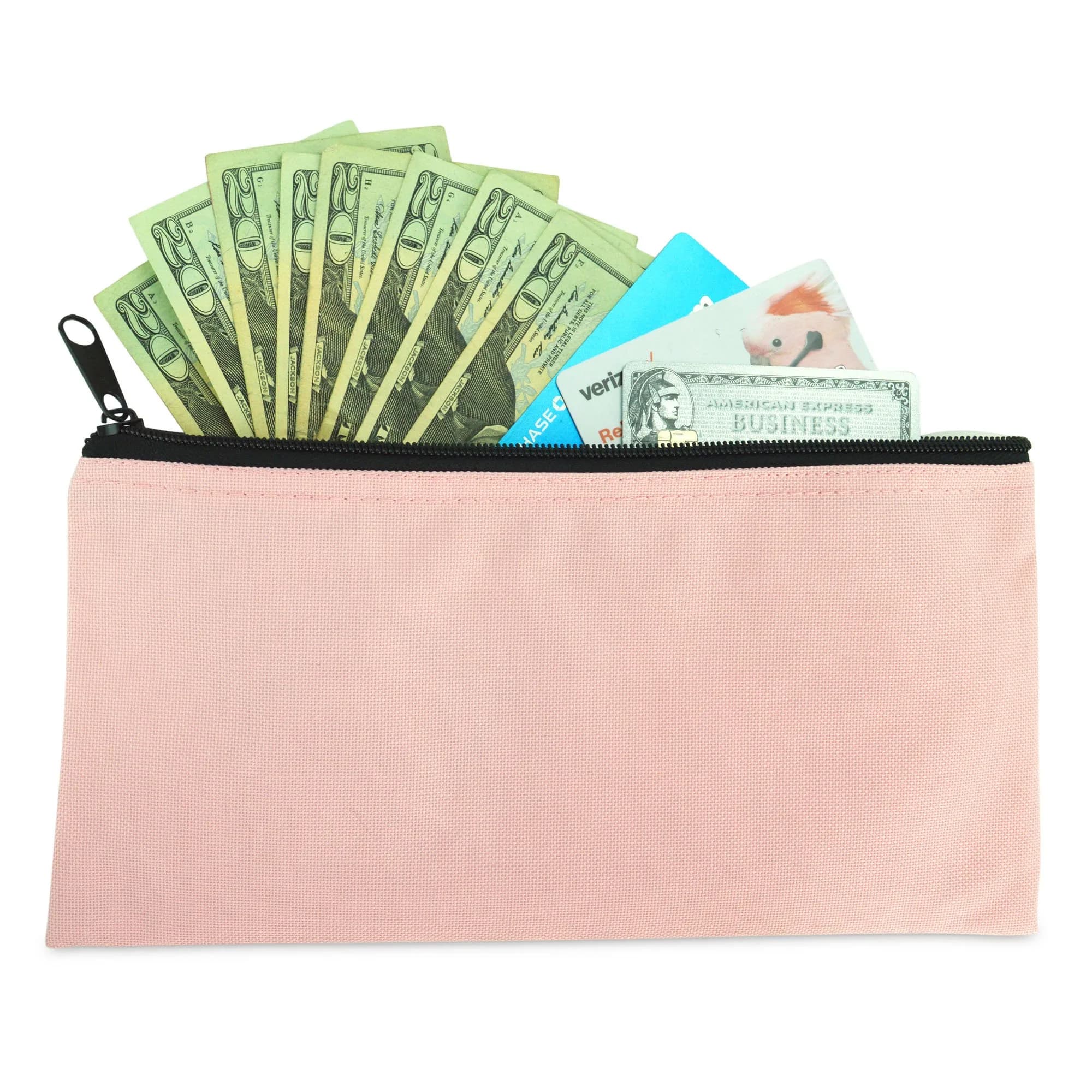 DALIX Pink Money Bag 28cm (11" L x 5.5" W) | Secure Zippered Pouch for Cash & Coins - view 5