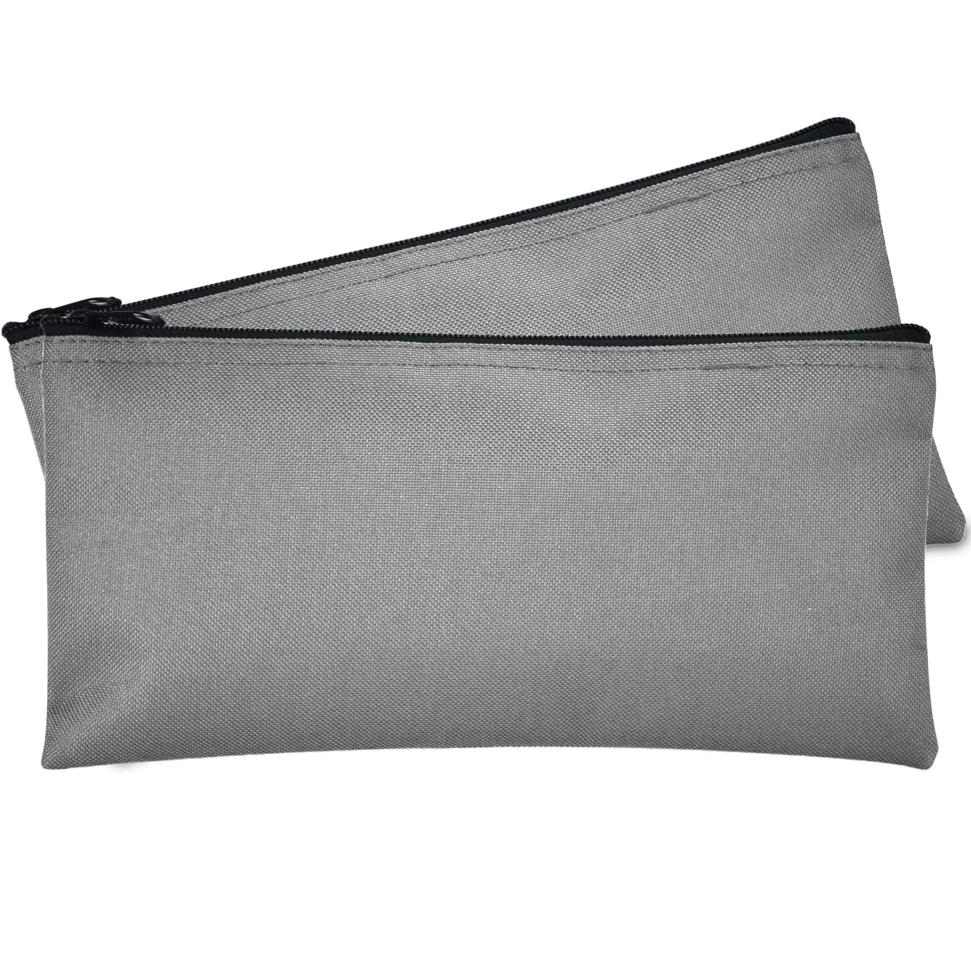 DALIX Gray 2 Pack Zippered Polyester Bank Money Bags 27.9 cm (11" L x 5.5" H x 2.5" D) | Secure Cash & Coin Handling - main product image