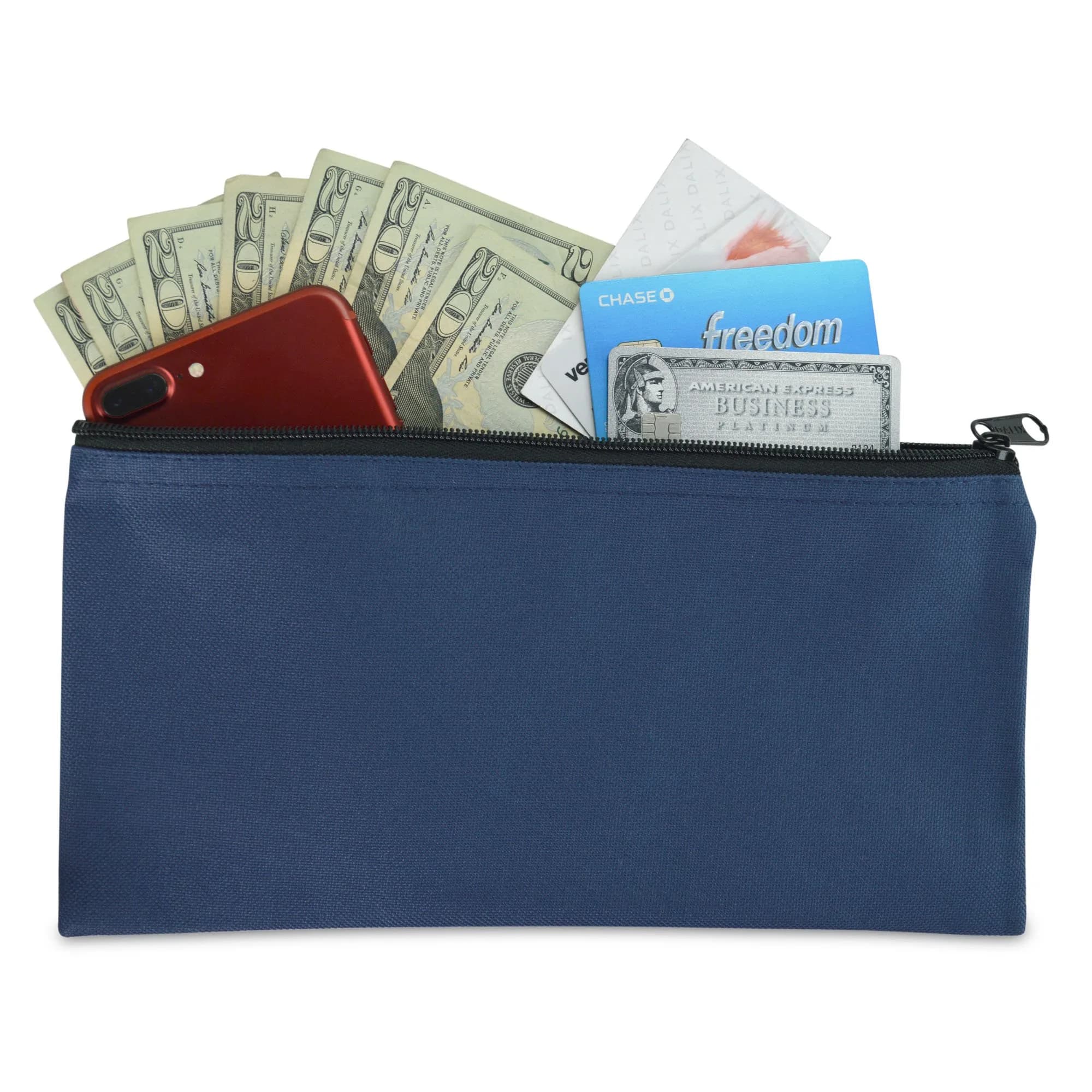 DALIX Bank Bags Money Pouch Security Deposit Utility Zipper Coin Bag Navy Blue 2 Pack | Durable Polyester for Cash & Documents - view 5