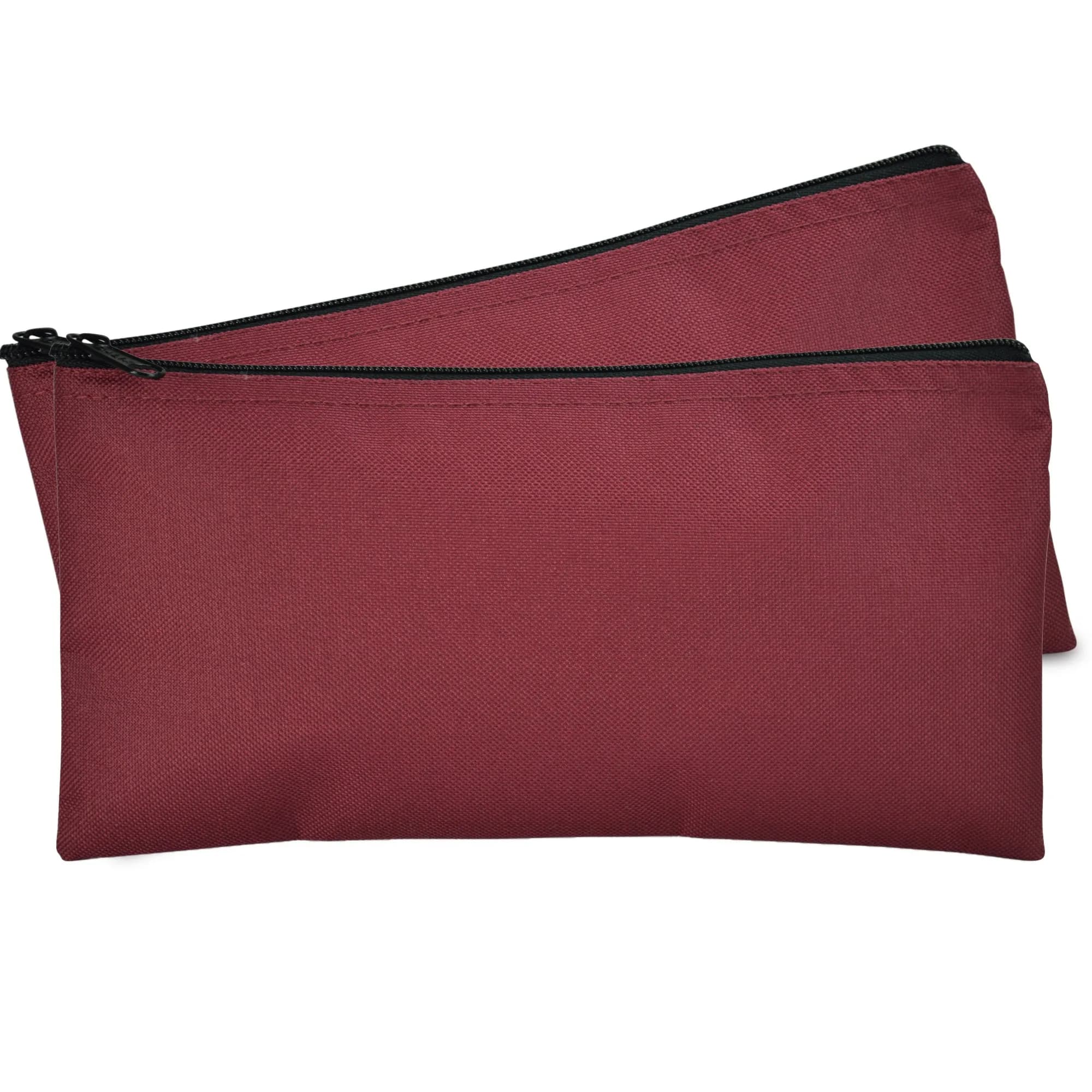 DALIX Bank Bags Money Pouch Security Deposit Utility Zipper Coin Bag Maroon 2 Pack | Durable Polyester for Cash & Documents - main product image
