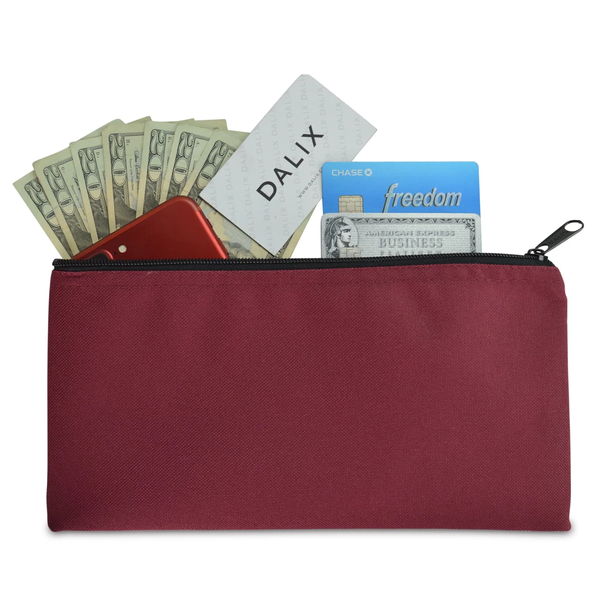 DALIX Bank Bags Money Pouch Security Deposit Utility Zipper Coin Bag Maroon 2 Pack | Durable Polyester for Cash & Documents - view 5