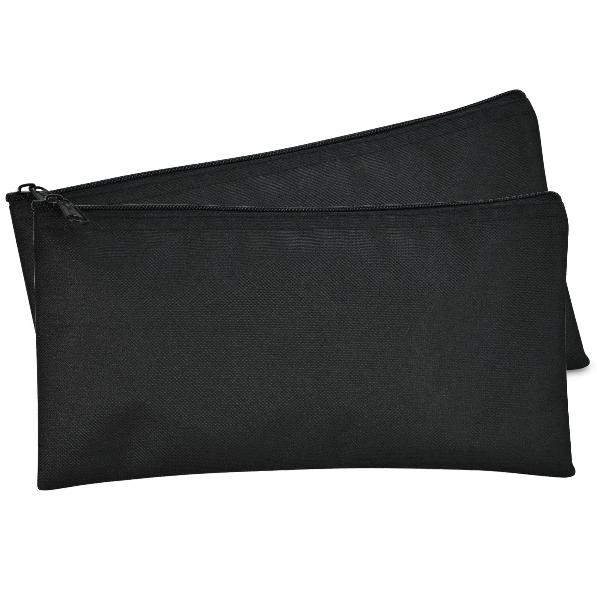 DALIX Black 2 Pack Polyester Zippered Bank Coin Bags | Secure Cash & Coin Handling