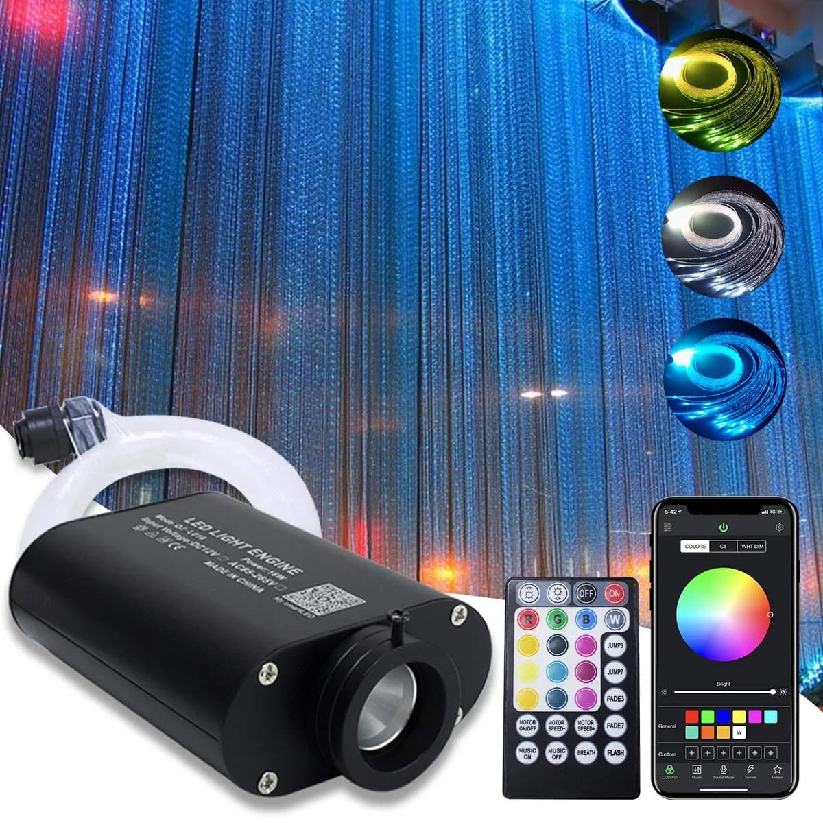 AMKI 16W RGBW Fiber Optic Curtain Light Kit 2m (6.5ft) | Smart App Control Waterfall Lights - main product image