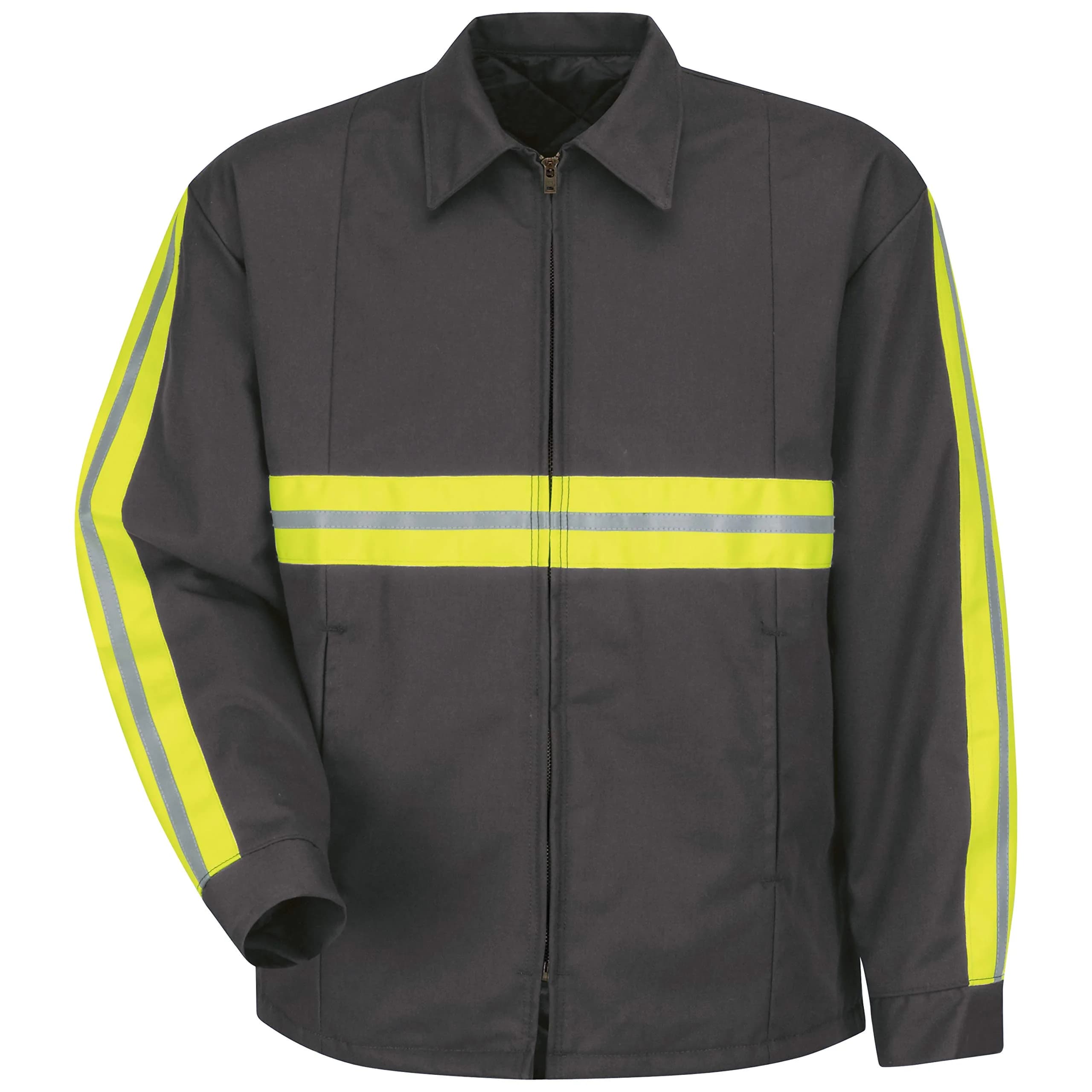 Red Kap Men's Quilt-Lined Panel Jacket, Charcoal, Medium | Durable Work Outerwear with Visibility Trim