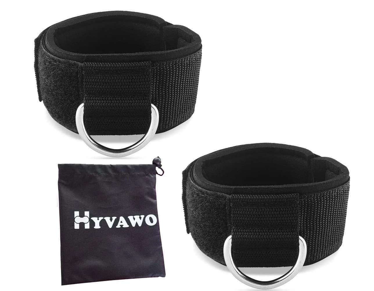 HYVAWO Ankle Straps Neoprene Padded 2 Pack | Exercise & Rehab Straps for Cable Machines — Black
